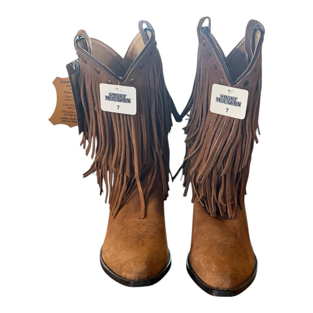 Smoky Mountain Fringe Western Boots Featuring A Brown Suede & Studded Collar 7 M